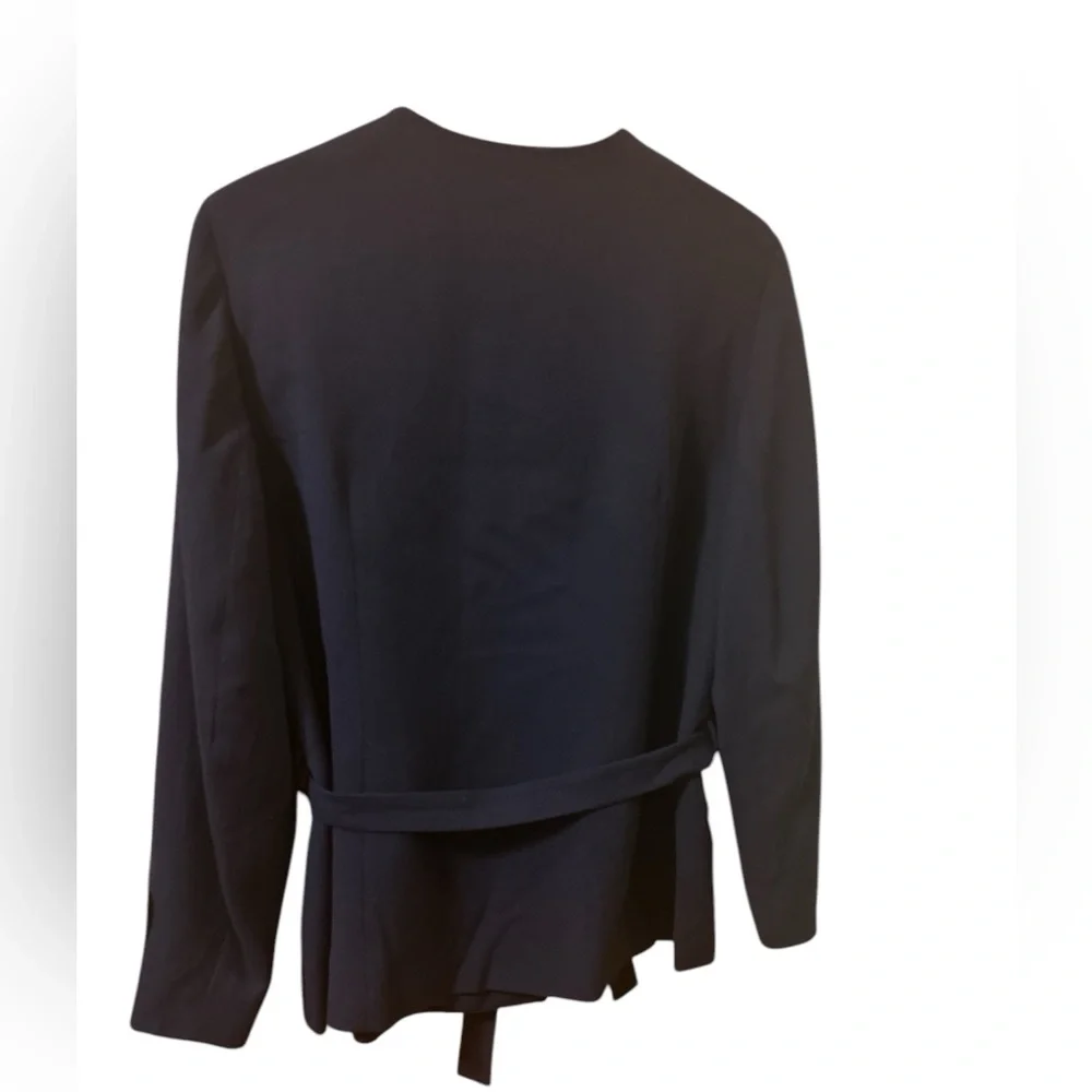 KGR Collections Navy Blue Wool Blend Belted Blazer Jacket Size 12